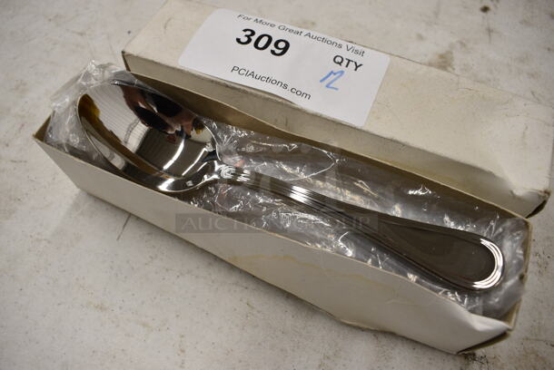 12 BRAND NEW IN BOX! Stainless Steel Spoons. 8". 12 Times Your Bid!
