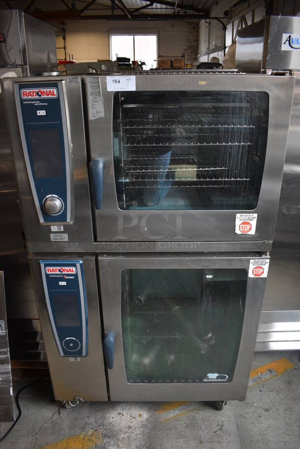 2 2013 Rational Stainless Steel Commercial Combitherm Self Cooking Center Convection Ovens on Commercial Casters. Top Model: SCC WE 62. Bottom Model: SCC WE 102. 480 Volts, 3 Phase. Goes GREAT w/ Lot 180! 42x41x73. 2 Times Your Bid!