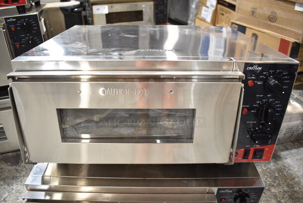 2023 Crosson CPO-160 Stainless Steel Commercial Countertop Electric Powered Pizza Oven w/ Broken Cooking Stone. 120 Volts, 1 Phase. Tested and Working! - Item #1127332