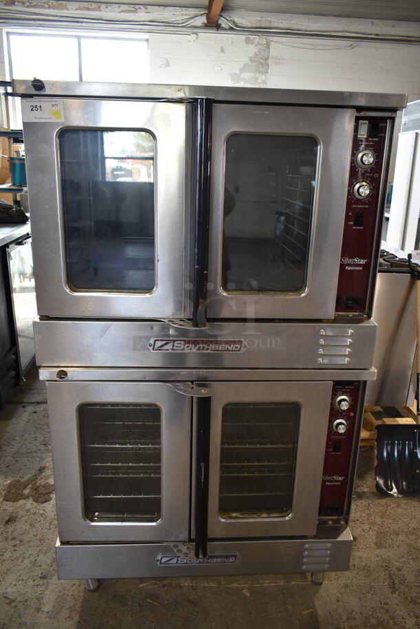 2 Southbend SilverStar Stainless Steel Commercial Electric Powered Full Size Convection Oven w/ View Through Doors, Metal Oven Racks and Thermostatic Controls. 240/480 Volt, 1 Phase. 2 Times Your Bid!