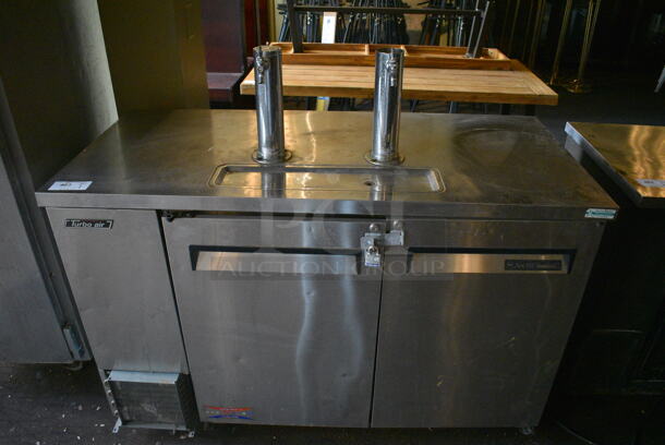 Turbo Air Stainless Steel Commercial Direct Draw Kegerator w/ 2 Beer Towers. BUYER MUST REMOVE. 59x27x50. Item Was in Working Condition on Last Day of Business. (Susquehanna Ale House)