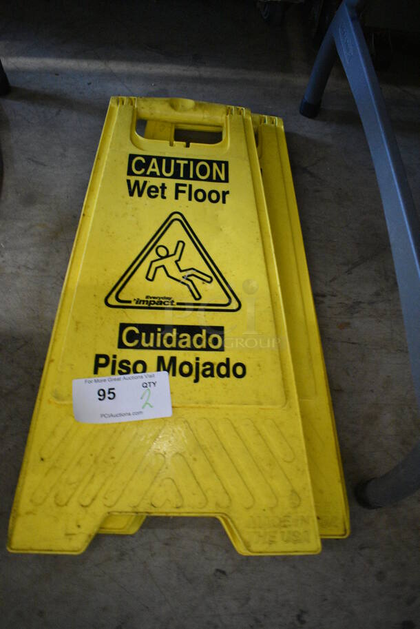 2 Yellow Poly Wet Floor Caution Signs. 12x1x24. 2 Times Your Bid!