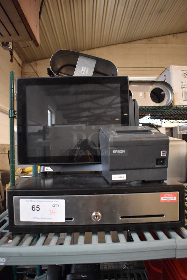 ALL ONE MONEY! Lot of Aures J2 680L 15" POS Monitor, Epson M244A Receipt Printer and Metal Cash Drawer
