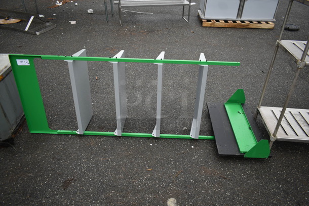 Green and Gray Shelving Unit Display.