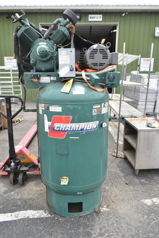 Champion Metal Commercial 120 Gallon Air Cooled Air Compressor. 460 Volts, 3 Phase. 10 HP.