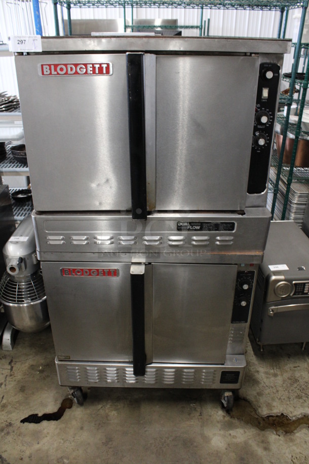 2 Blodgett Stainless Steel Commercial Natural Gas Powered Full Size Convection Oven w/ Thermostatic Controls on Commercial Casters. 38x39x70.5. 2 Times Your Bid!