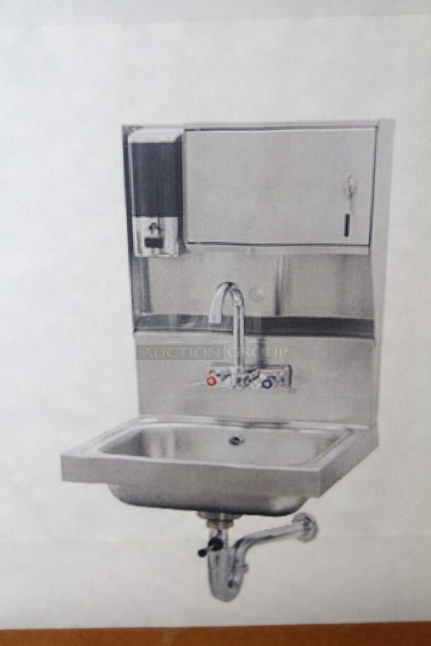 NEW IN BOX! Advance Tabco Model 7-PS-80 Commercial Stainless Steel Hand Sink With Soap And Towel Dispenser And Faucet. 17x15.25x26.5