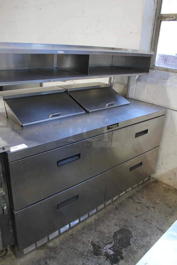 Delfield UCD4464N-12-DD5 Stainless Steel Commercial Sandwich Salad Prep Table Bain Marie Mega Top w/ 4 Drawers and 2 Tier Over Shelf. 115 Volts, 1 Phase. Tested and Working!