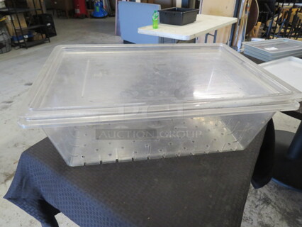 One Cambro 18X26X8 Perforated Food Storage Container With Lid.