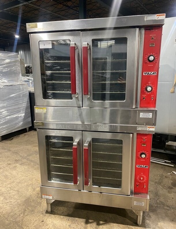 2 Vulcan VC4ED Stainless Steel Commercial Electric Powered Full Size Convection Ovens w/ View Through Doors! Metal Oven Racks and Thermostatic Controls! MODEL VC4ED SN:541041048 3/1 PH 208 Volts 2X Your Bid! Makes One Unit! - Item #1115803