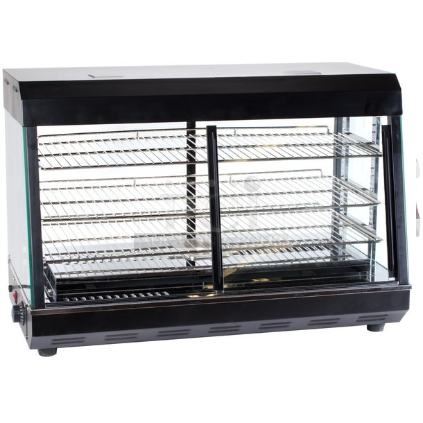 BRAND NEW SCRATCH AND DENT! Avantco 177HDC26 Metal Commercial 26" Self/Full Service 3 Shelf Countertop Heated Display Case with Sliding Doors. 120 Volts, 1 Phase. Tested and Working!