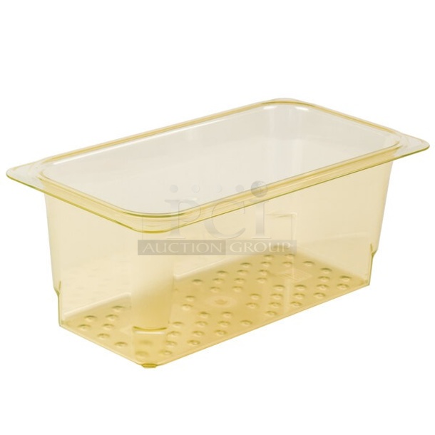 BRAND NEW SCRATCH AND DENT! Box of 6 Cambro 35CLRHP150 H-Pan™ 1/3 Size Amber High Heat Plastic Colander Pan - 5" Deep