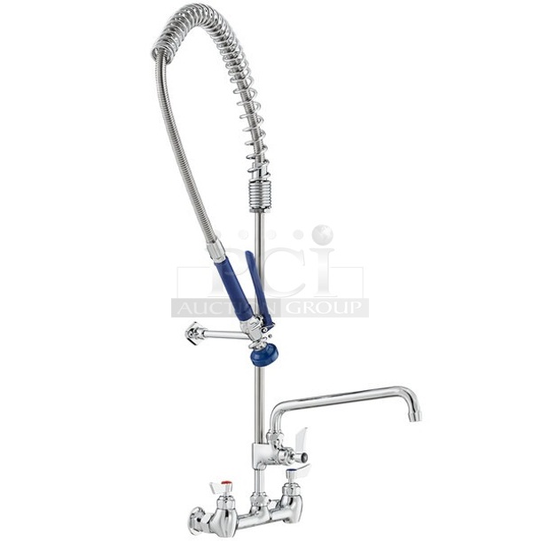 BRAND NEW SCRATCH AND DENT! Waterloo 750PRW812 1.15 GPM Wall-Mounted Pre-Rinse Faucet with 8" Centers and 12" Add-On Faucet