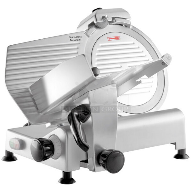 BRAND NEW SCRATCH AND DENT! Avantco 177SL312 Stainless Steel Commercial Countertop Manual Gravity Fed Meat Slicer. 110-120 Volts, 1 Phase. Tested and Working!