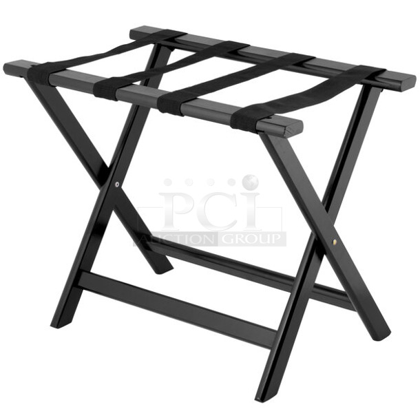 BRAND NEW SCRATCH AND DENT! Lancaster Table & Seating 164WDLRBK 24 1/2" x 15" x 20" Black Wood Folding Luggage Rack