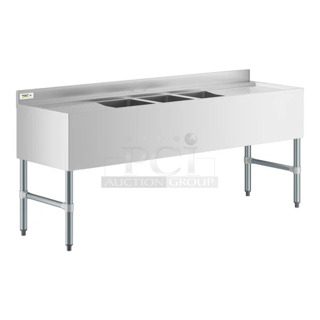 BRAND NEW SCRATCH AND DENT! Regency 600B32172219 72" x 21" Three Bowl Underbar Sink with (2) 19" Drainboards