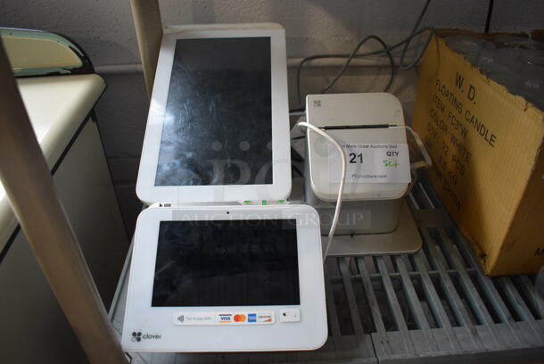 ALL ONE MONEY! Lot of Clover Model C100 11.5" POS Monitor, Clover Model P100 Receipt Printer and Credit Card Reader w/ Screen!