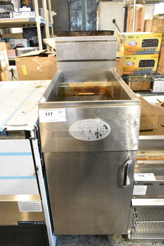 Royal Stainless Steel Commercial Natural Gas Powered Floor Style Deep Fat Fryer on Commercial Casters. 