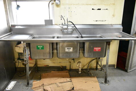 Stainless Steel 3 Bay Sink w/ Faucet and Handles. (kitchen)