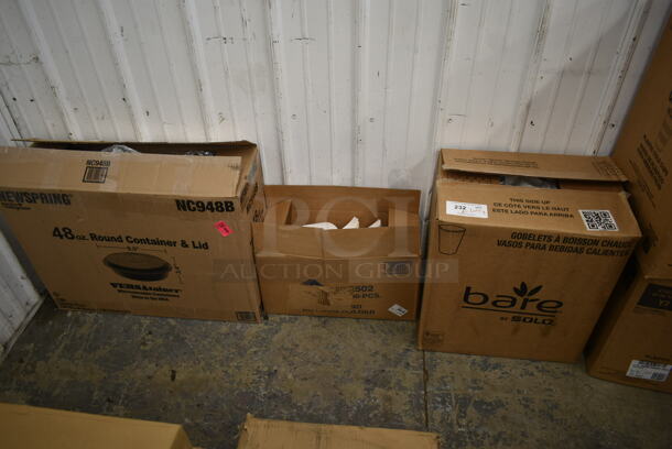 ALL ONE MONEY! Lot of 3 BRAND NEW BOXES of Bare Solo Cups, Newspring NC948B Containers and Disposable Food Baskets