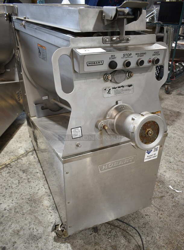 Hobart MG2032 Metal Commercial Floor Style Electric Powered Meat Mixer Grinder on Commercial Casters. 208 Volts, 3 Phase. Tested and Working!