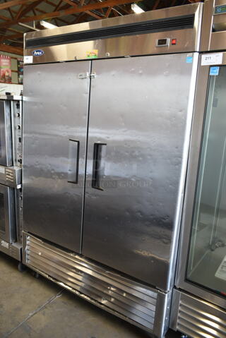 2015 Atosa MBF8507 Stainless Steel Commercial 2 Door Reach In Cooler on Commercial Casters. 115 Volts, 1 Phase. 
