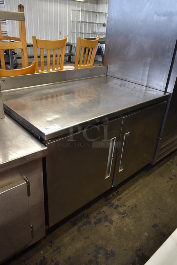 Stainless Steel Commercial 2 Door Work Top Cooler w/ Back Splash on Commercial Casters. Tested and Working!
