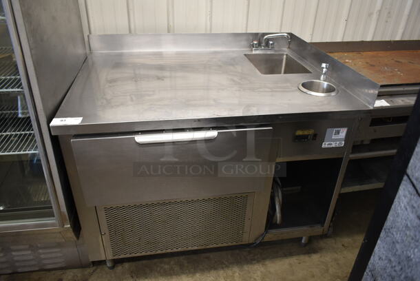 Stainless Steel Counter w/ Sink Bay, Faucet, Handles, Water Dipping Well and Refrigerated Drawer. Tested and Does Not Power On