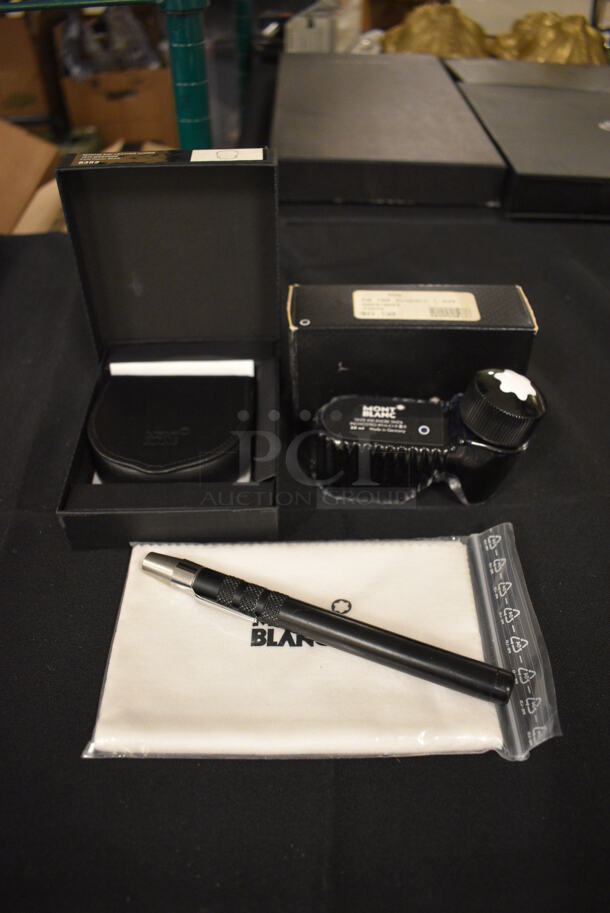 ALL ONE MONEY! Mont Blanc Fountain Pen w/ Ink Well and Coin Purse