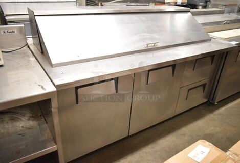 True TSSU-72-30MB-D2 Stainless Steel Commercial Sandwich Salad Prep Table Bain Marie Mega Top on Commercial Casters. 115 Volts, 1 Phase. 