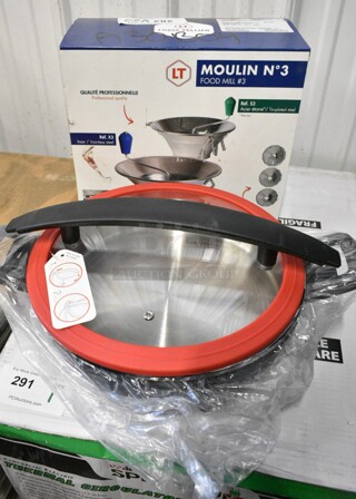 2 BRAND NEW! Items Including Moulin Number 3 Food Mill and 16901RED Pan w/ Lid. 2 Times Your Bid! 