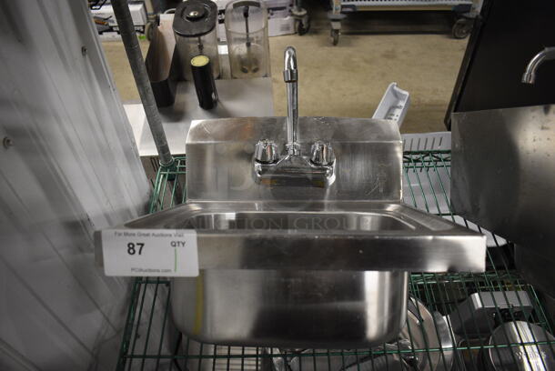 Stainless Steel Commercial Single Bay Wall Mount / Drop In Sink w/ Faucet and Handles. 16x17x19