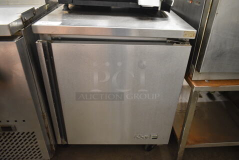 2021 Asber AUTF 27 Stainless Steel Commercial Single Door Undercounter Freezer on Commercial Casters. 115 Volts, 1 Phase. Tested and Powers On But Does Not Get Cold

