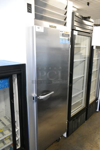 2023 Traulsen G10010 Stainless Steel Commercial Single Door Reach In Cooler w/ Poly Coated Racks on Commercial Casters. 115 Volts, 1 Phase. 