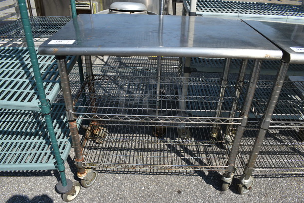 Stainless Steel Table w/ 2 Wire under Shelves on Commercial Casters. 37.5x24x37.5