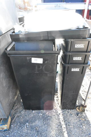 4 Various Black Poly Trash Cans Including 3 Lavex Slim Jim. 4 Times Your Bid! 