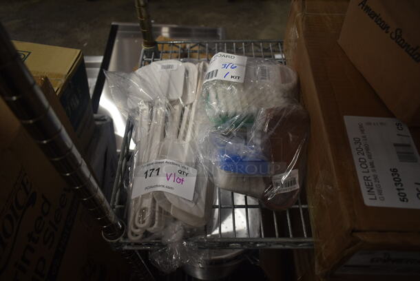 ALL ONE MONEY! Lot of BRAND NEW Items Including 203CBBKT Brushes and 92252013 White Poly Spatulas