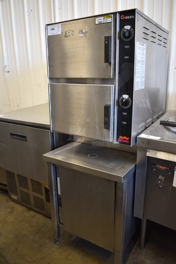 Groen HyperSteam Stainless Steel Commercial Natural Gas Powered Double Deck Steam Cabinet. 22x35x59.5
