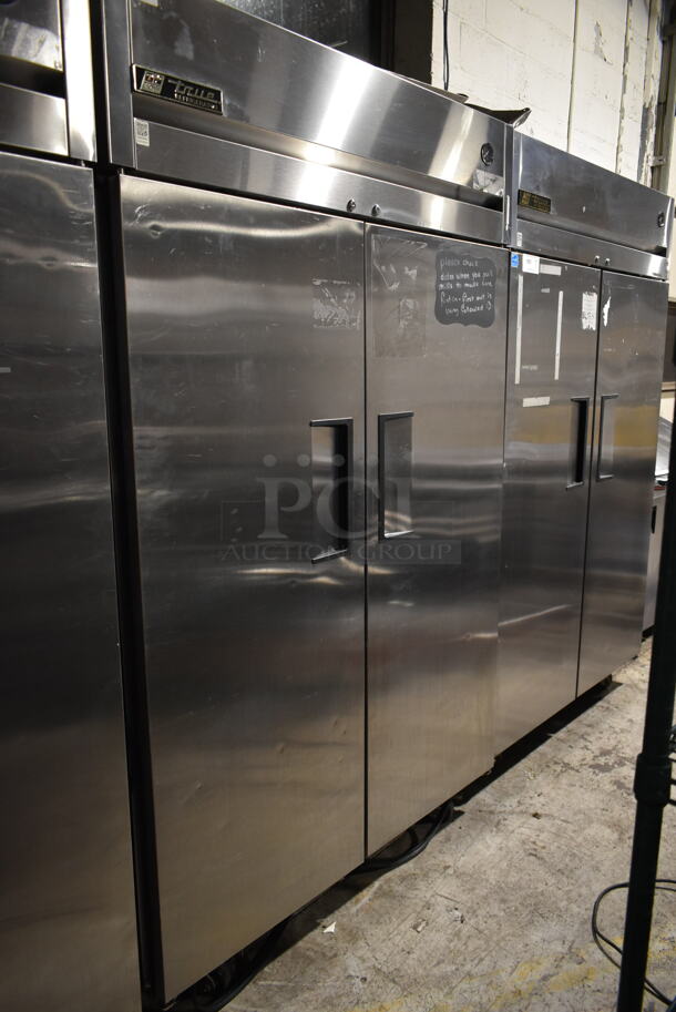 2011 True TG2R-2S ENERGY STAR Stainless Steel Commercial 2 Door Reach In Cooler w/ Poly Coated Racks on Commercial Casters. 115 Volts, 1 Phase. Tested and Working!