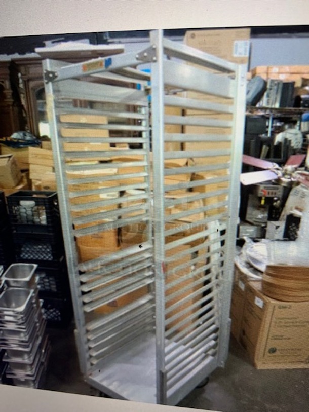 One Aluminum Speed Rack On Casters. 21.5X27X69