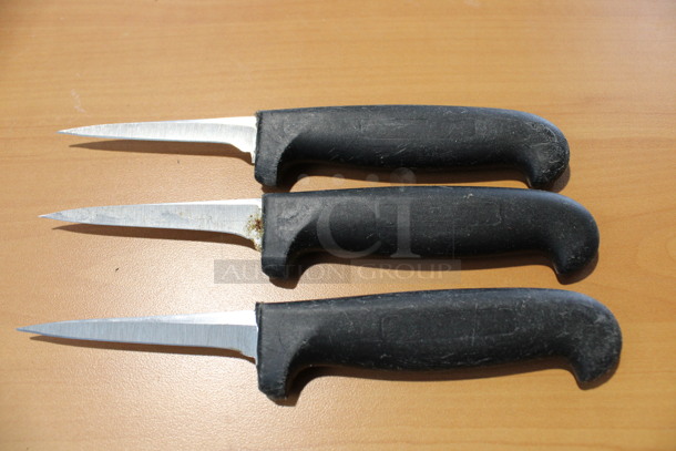 3 Sharpened Stainless Steel Paring Knives. 7", 7.5". 3 Times Your Bid!