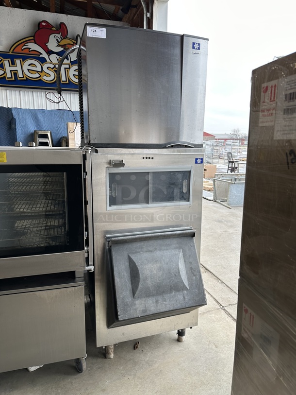 Manitowoc SY0854A Stainless Steel Commercial Ice Head on Commercial Ice Bin. 208-230 Volts, 1 Phase. 