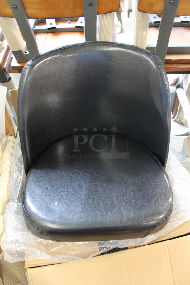 ALL ONE MONEY! Lot of 2 Lancaster Table & Seating Items; Box of 4 22"x22" Cast Iron Table Base Plate and Black Seat.