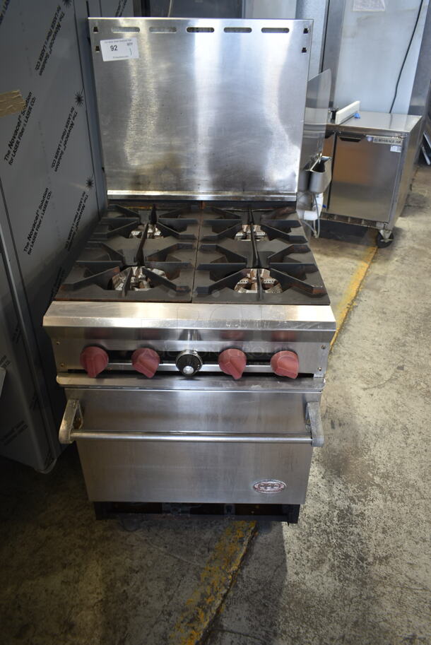 Dynamic Cooking Systems DCS Stainless Steel Commercial Gas Powered 4 Burner Range w/ Oven, Back Splash and Removable Cutting Board. 