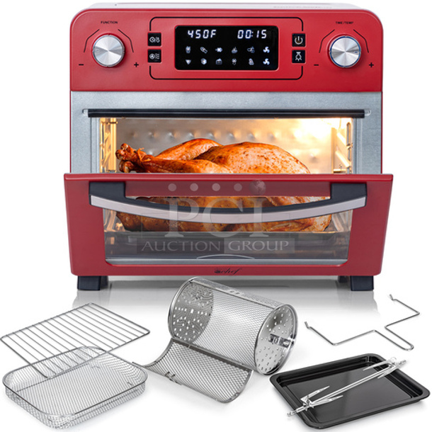 BRAND NEW SCRATCH AND DENT! Deco Chef DGTQAIRRED Toaster Air Fryer Oven with Rotisserie