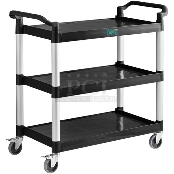 BRAND NEW SCRATCH AND DENT! Choice 109CARTBLGBK Black Utility / Bussing Cart with Three Shelves - 42" x 20"