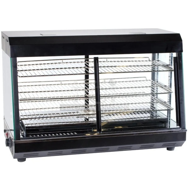 BRAND NEW SCRATCH AND DENT! 2023 Avantco 177HDC26 26" Self/Full Service 3 Shelf Countertop Heated Display Case with Sliding Doors. 120 Volts, 1 Phase. Tested and Working!