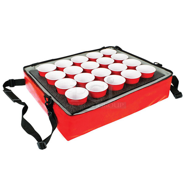 BRAND NEW SCRATCH AND DENT! Sterno 70544 Red Stadium Insulated Drink Carrier with 20 Hole Insert, 24" x 20" x 6" - Holds (20) Cups