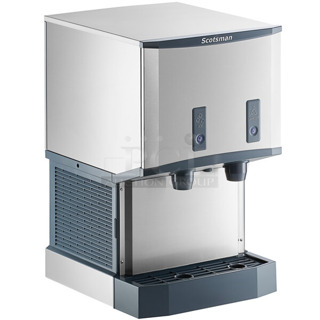 BRAND NEW SCRATCH AND DENT! 2024 Scotsman HID525AB-1A Stainless Steel Commercial Meridian Countertop Ice Machine and Water Dispenser with Push Button Dispensing - 25 lb. Bin Storage. 115 Volts, 1 Phase. 