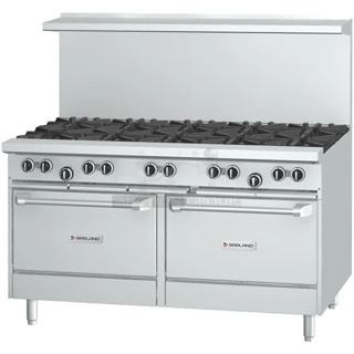 BRAND NEW SCRATCH AND DENT! Garland G60-10RR Stainless Steel Commercial Natural Gas 10 Burner 60" Range with Two Standard Ovens. 406,000 BTU. 